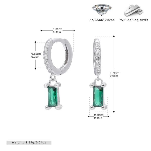 Silver Green Zircon Huggie Earrings
