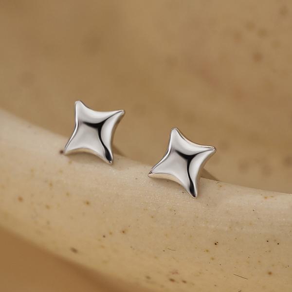Silver Geometric Star Stud Earrings