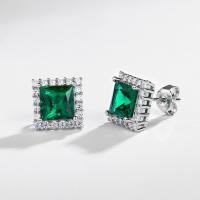 Emerald Halo Silver Stud Earrings