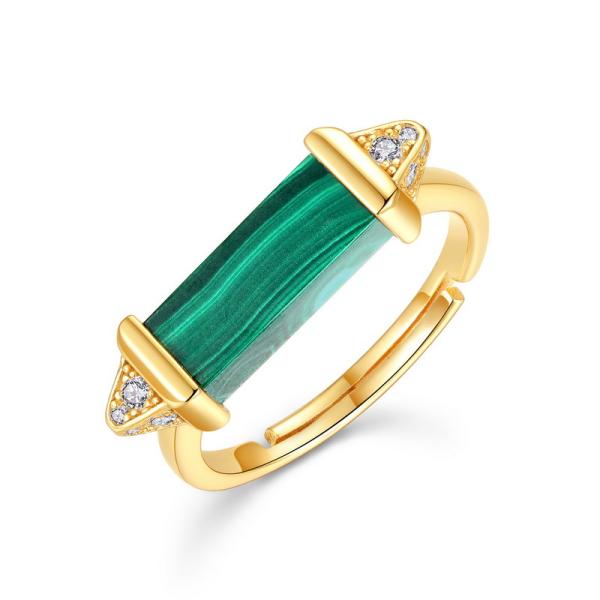 Gold Geometric Green Band Ring