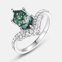 Sterling Silver Moss Agate Pavé Ring