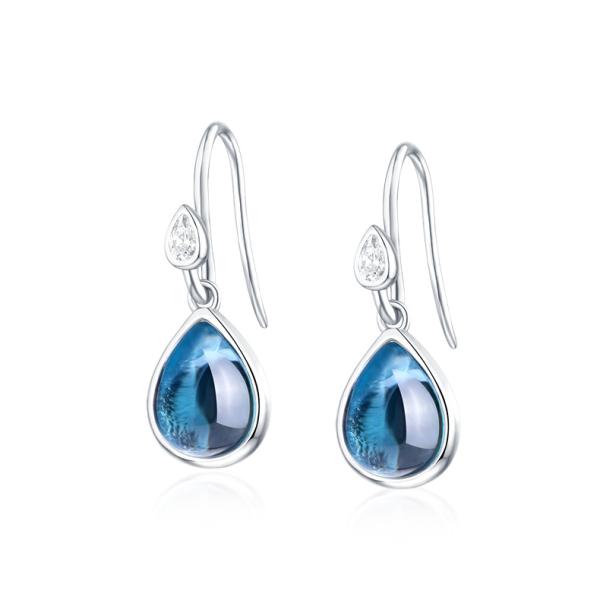 Silver Blue Teardrop Dangle Earrings