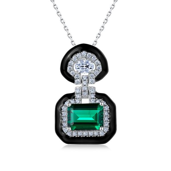Geometric Emerald Pendant Necklace