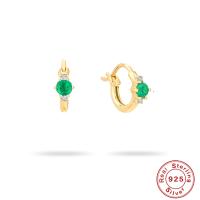 Gold-Plated Emerald Huggie Earrings