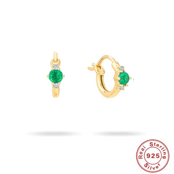 Gold-Plated Emerald Huggie Earrings