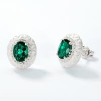 Textured Silver Emerald Stud Earrings