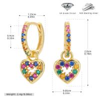Gold-Plated Multicolor Zircon Heart Huggie Earrings