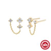 925 Silver Gold-Tone Chain Stud Earrings