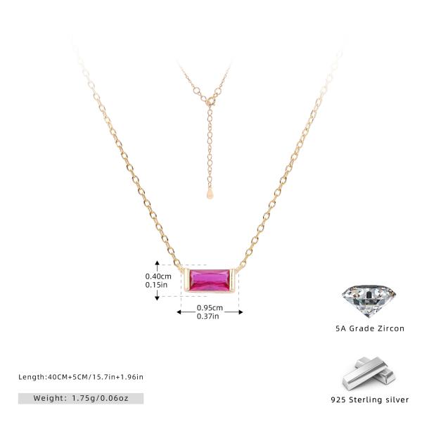 Gold Pink Zircon Bezel Pendant Necklace