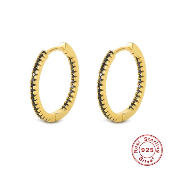 Gold-Plated Pavé Black Hoop Earrings