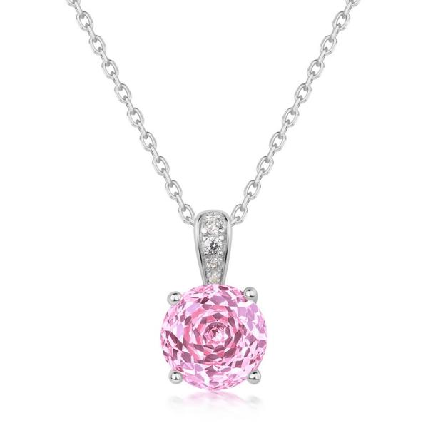 Silver Pink Cubic Zirconia Pendant Necklace