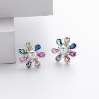 Multicolor Floral Pearl Stud Earrings