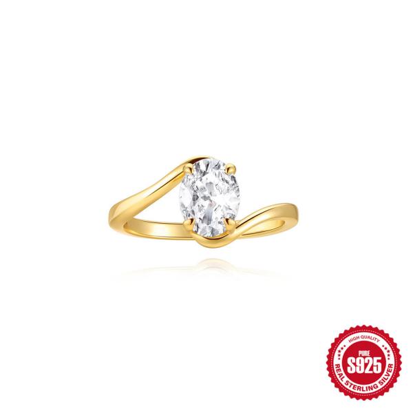 Gold-Plated Oval Solitaire Ring