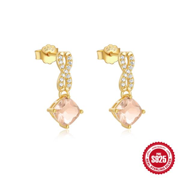 Gold-Plated Infinity Peach Gemstone Dangle Earrings