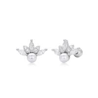 Silver Floral Pearl Jacket Earrings