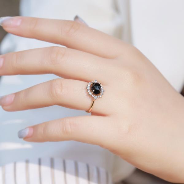 Silver Black Onyx Halo Ring