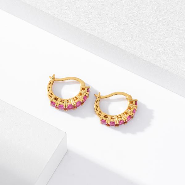 Gold-Yellow Hoop Earrings with Ruby Stones
