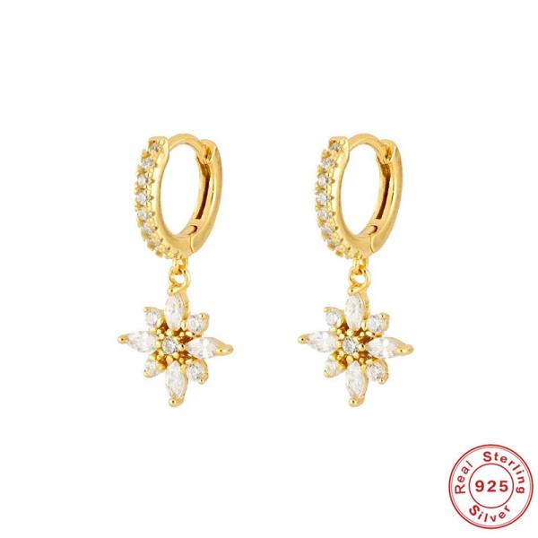 Gold-Plated Floral Charm Huggie Earrings