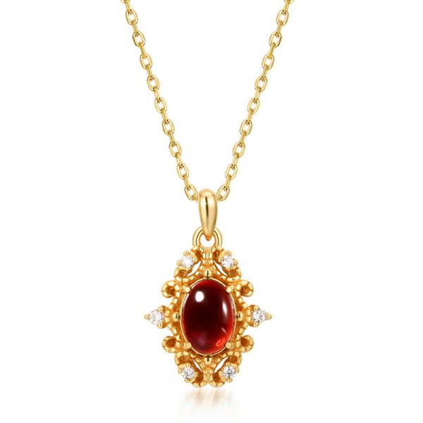 Gold Ornate Red Stone Pendant Necklace