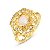 Geometric Gold Statement Ring with Moonstone