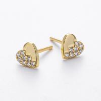Gold Heart Pavé Stud Earrings