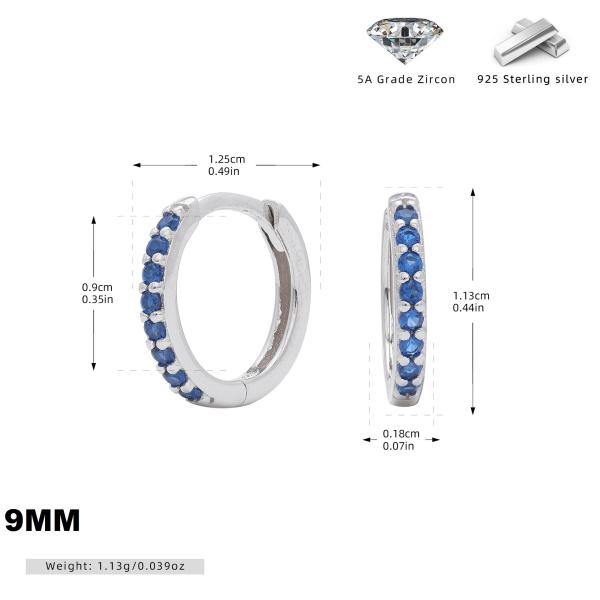 Silver Medium Blue Zircon Huggie Earrings