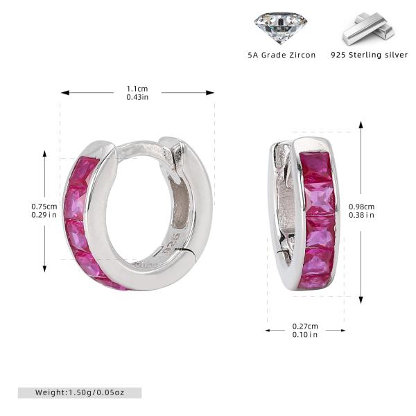 Silver Pink Zircon Huggie Earrings
