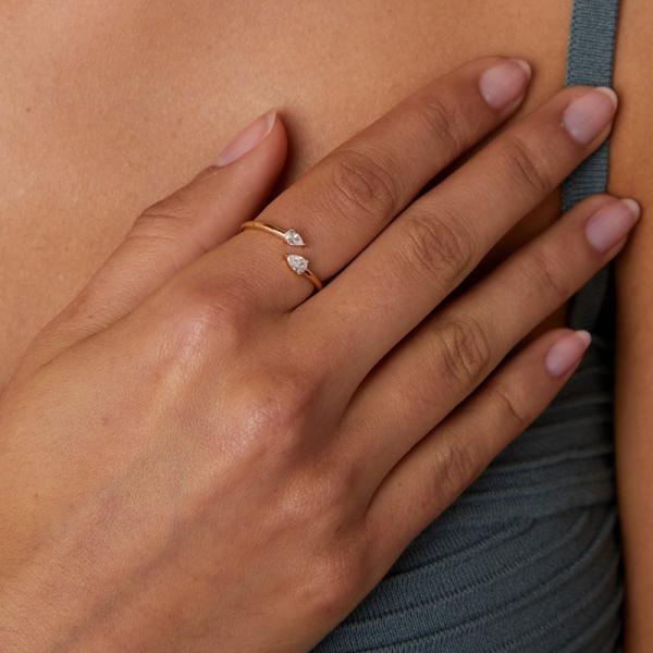 Gold-Tone Open Band Ring with Pear-Cut Stones