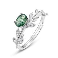Silver Floral Band Ring with Green Stone