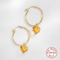 925 Silver Gold-Tone Heart Hoop Earrings