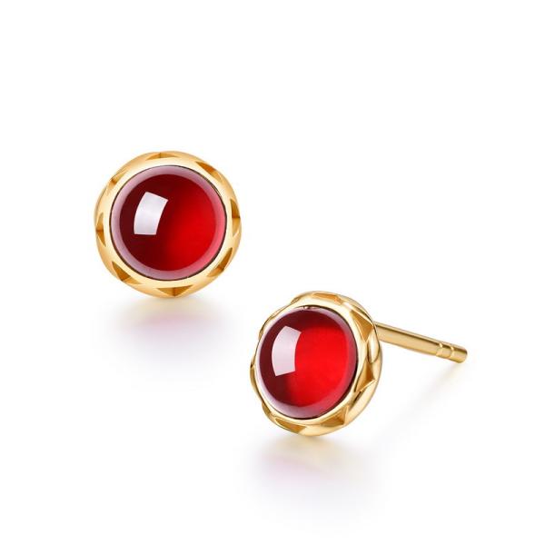 Gold Stud Earrings with Red Stones