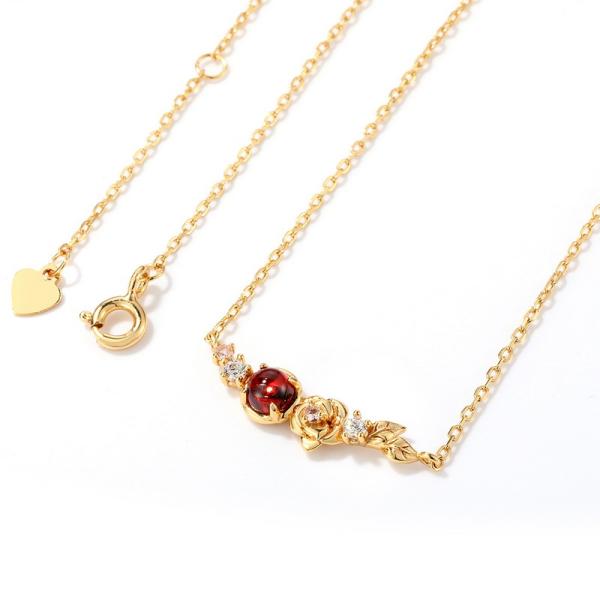 Gold Ruby Floral Pendant Necklace