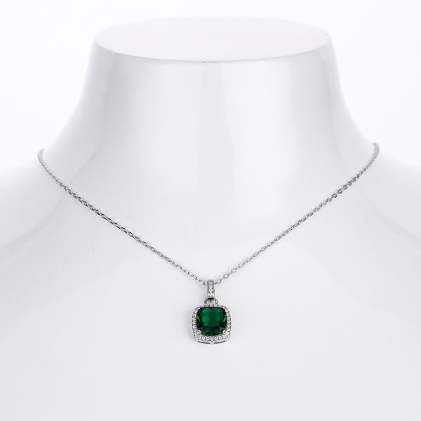 Emerald Halo Pendant Necklace