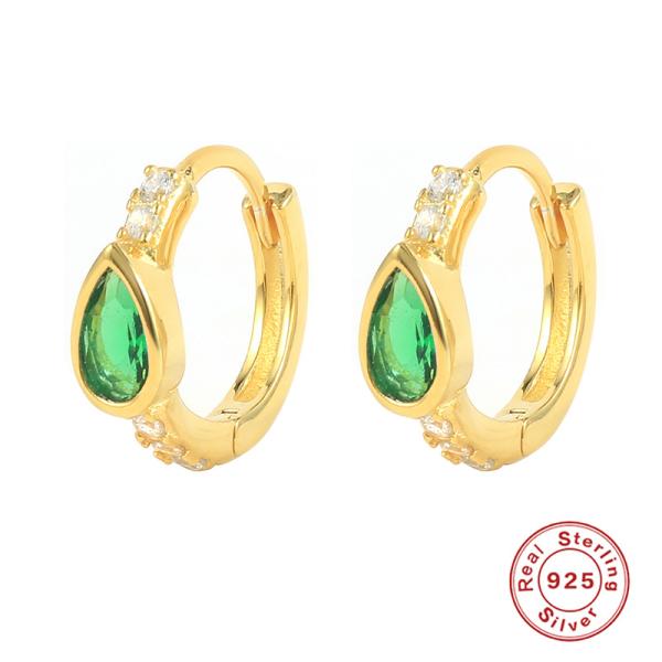 Gold-Finish Green Stone Huggie Earrings