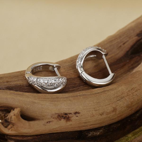 Silver Pavé Huggie Earrings