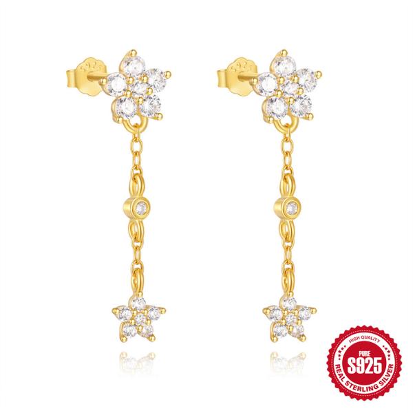 Gold-Plated Floral Drop Earrings in 925 Silver