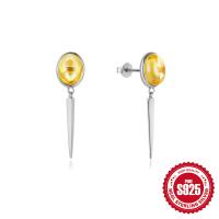 Amber Bezel Silver Drop Earrings