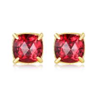 Gold Prong Red Stone Stud Earrings