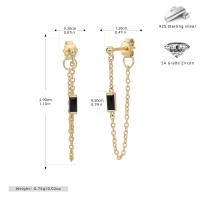 Gold Dangle Earrings with Black Zircon