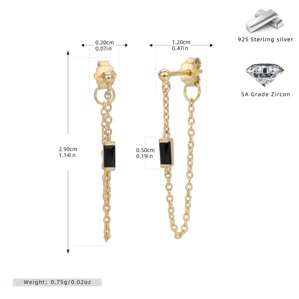 Gold Dangle Earrings with Black Zircon