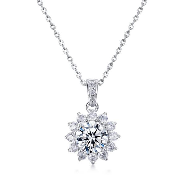 Silver Floral Cubic Zirconia Pendant Necklace