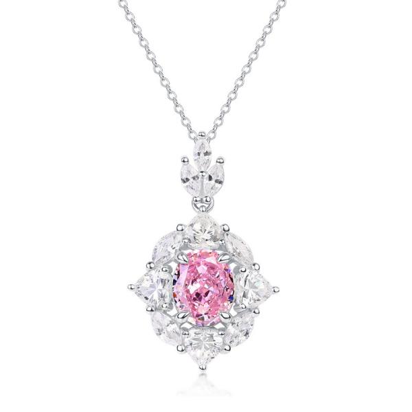 Pink Cubic Zirconia Cluster Pendant Necklace