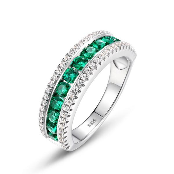 925 Silver Channel-Set Emerald Band