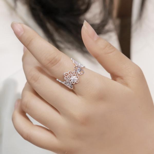 Floral Silver-Tone Pavé Band Ring