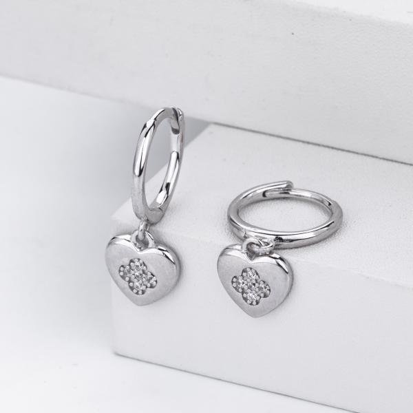 Silver Heart Charm Huggie Earrings