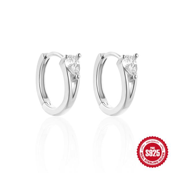 925 Silver Prong-Set Minimalist Hoop Earrings
