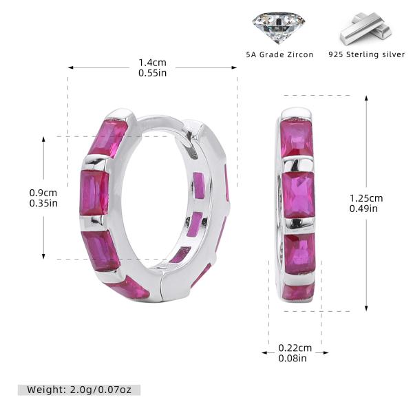 Silver Pink Zircon Huggie Earrings