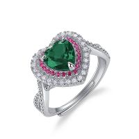 Silver Heart Emerald Halo Ring
