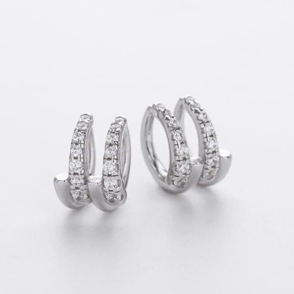 Zircon Pavé Silver Huggie Earrings