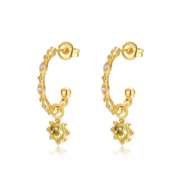 Green Stone Small Hoop Earrings